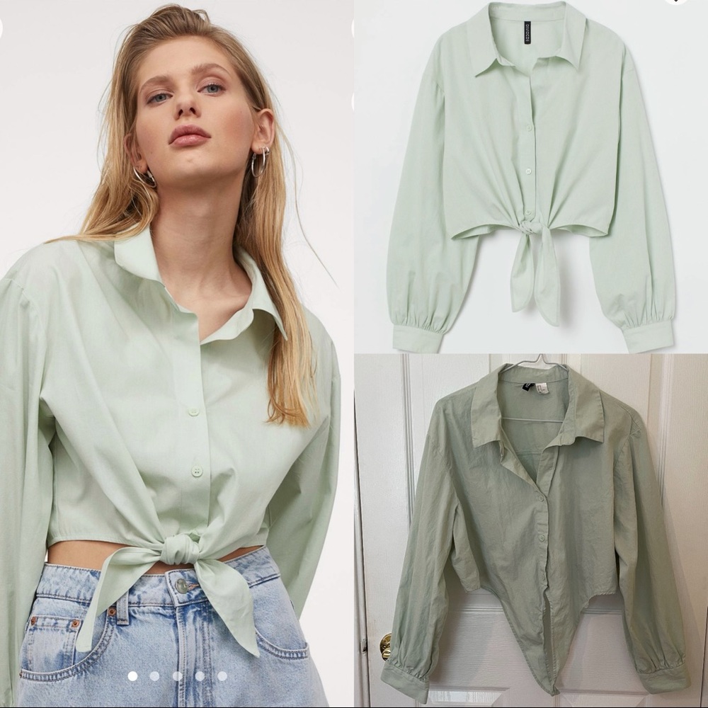 H&M Divided Crop Tie-Front Cotton Shirt